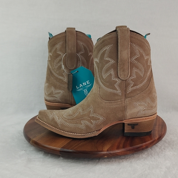 Lane Saratoga Bootie Womens Latte Roughout Leather Western Short Snip Toe  NWT - Picture 9 of 9